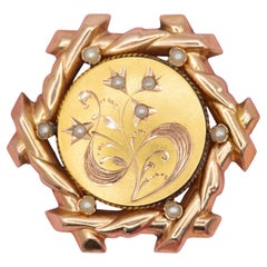 Antique Napoleon III Brooch: Art Nouveau: 18K solid Gold and white pearl