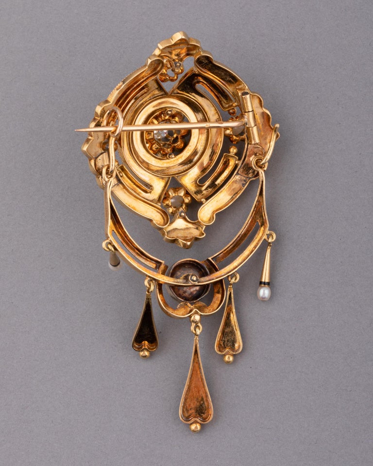 Broche Napoléon III – Lettres BL Entrelacées, Entourage Strass, Vintage