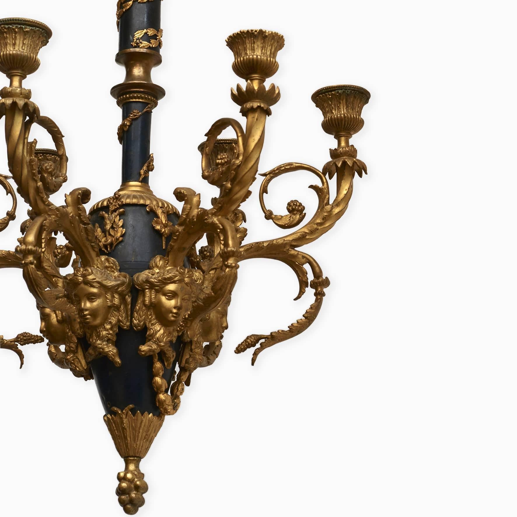 French Antique Napoleon III Chandelier, Gilt and Black Patinated Bronze