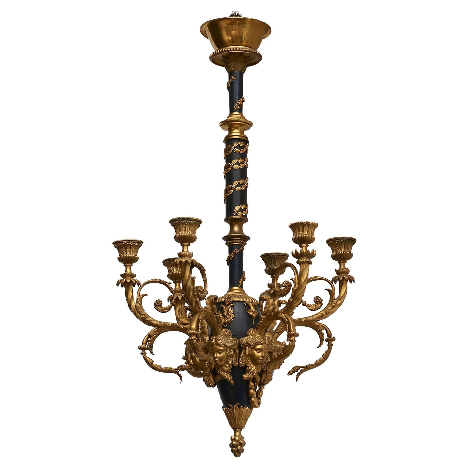 Antique Napoleon III Chandelier, Gilt and Black Patinated Bronze