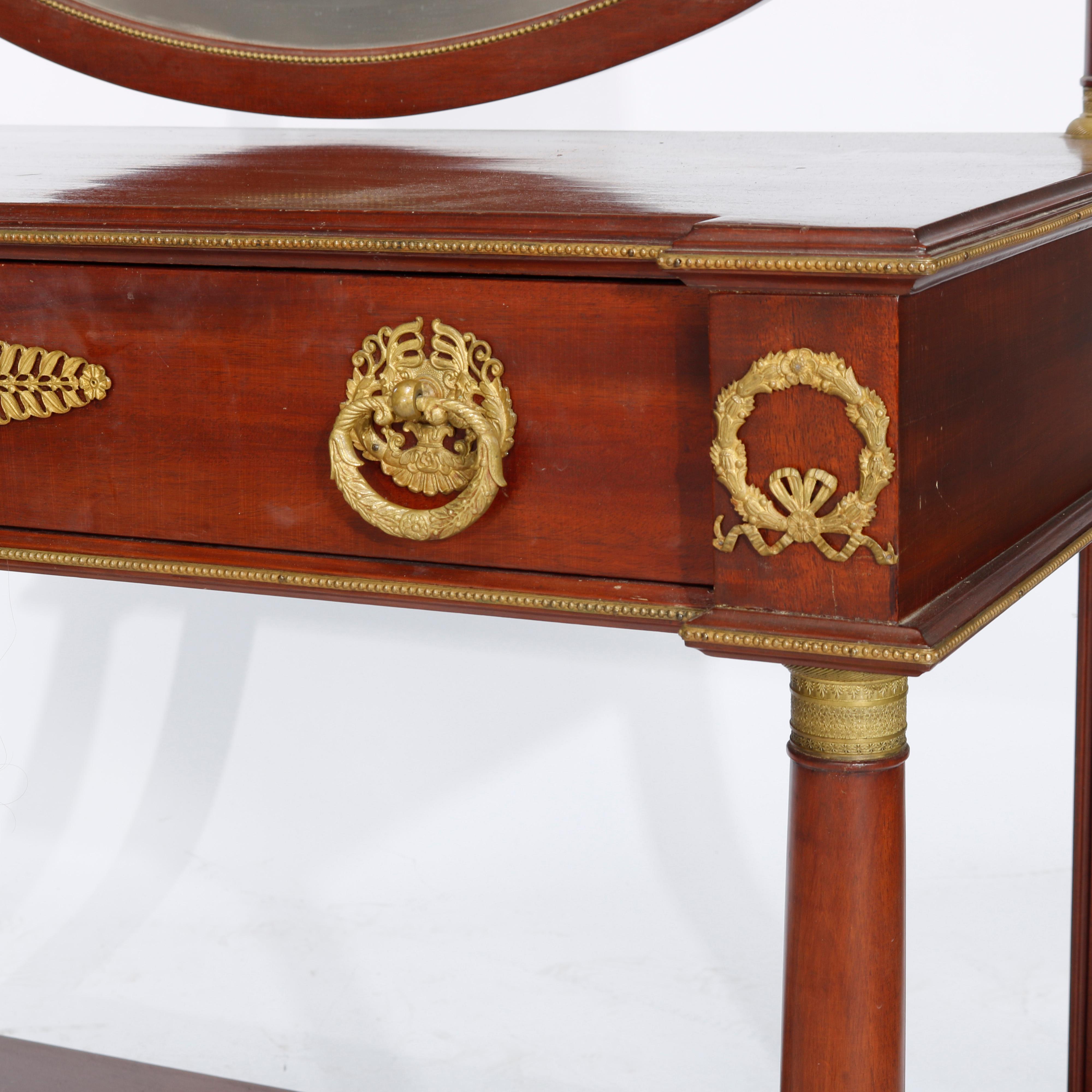 Antique Napoleon III Classical Revival Mahogany & Ormolu Dressing Table c1880 3