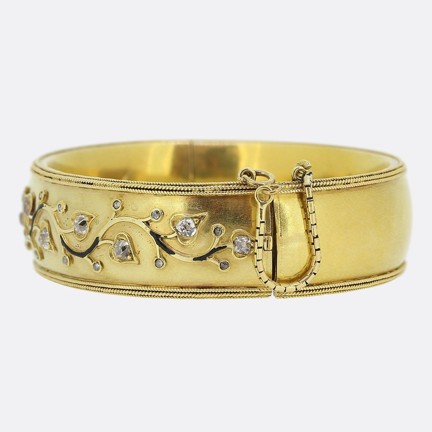 Old European Cut Antique Napoleon III Diamond Keepsake Bangle For Sale
