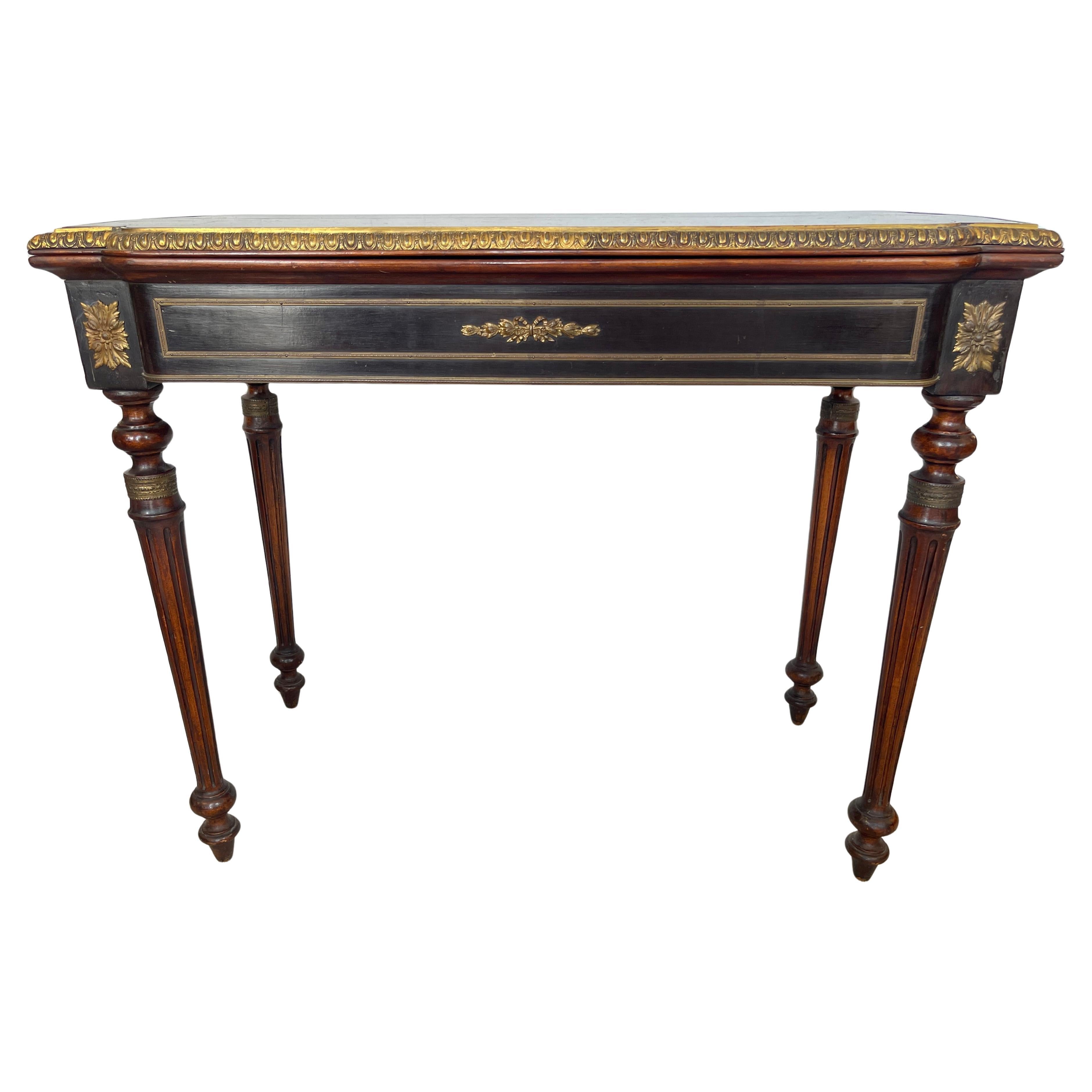Antique Napoleon III, Ebonized Wood Fold over, Card Table, Console