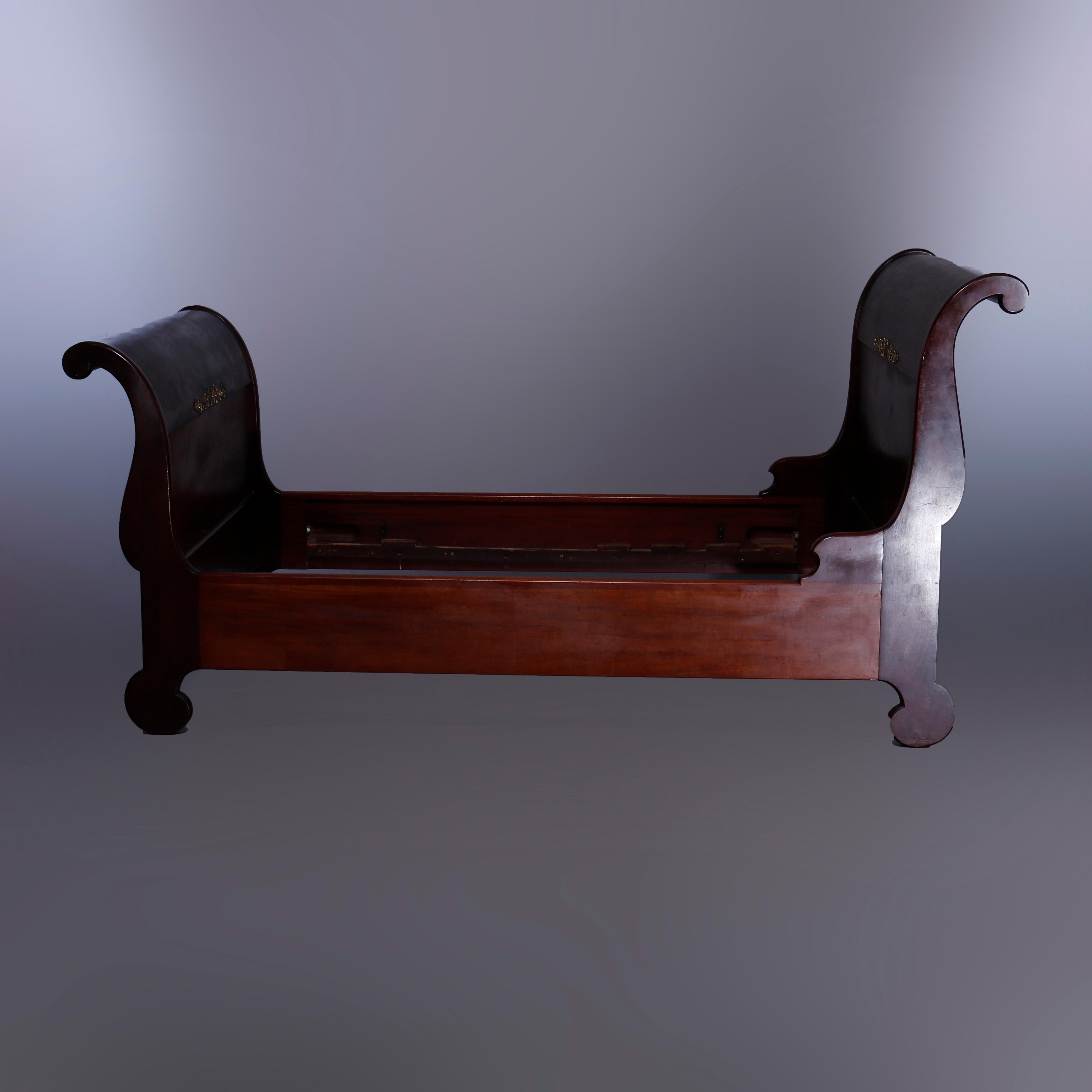 Antique Napoleon III Empire Mahogany & Ormolu Sleigh Bed, Full Size, c1870 In Good Condition In Big Flats, NY