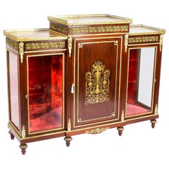 Antique Napoleon III Flame Mahogany Boulle Credenza, 19th Century