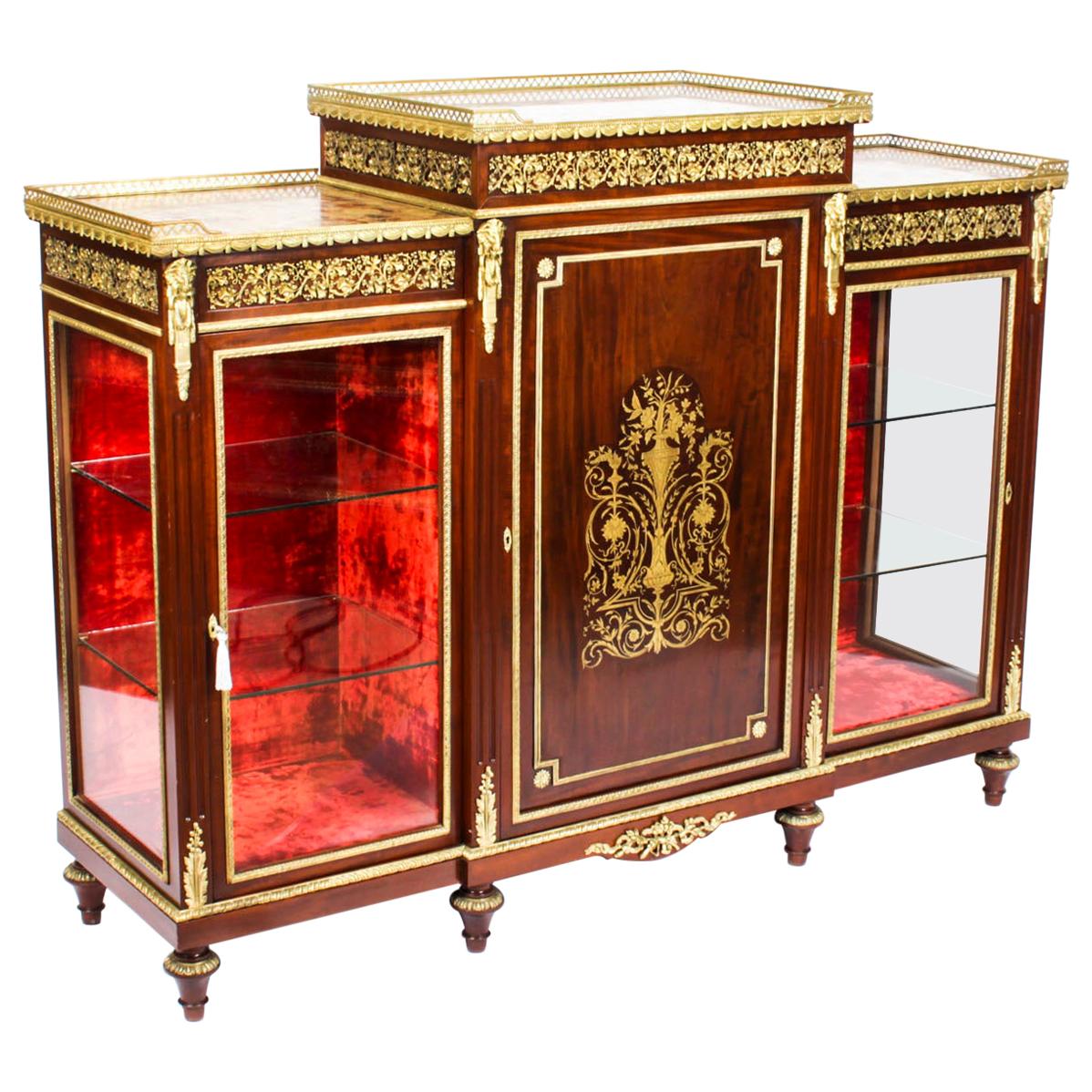 Antique Napoleon III Flame Mahogany Boulle Credenza, 19th Century