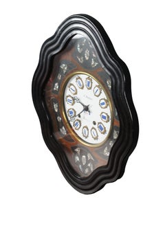 Antique Napoleon III French 19th C. Ebonized Mother of Pearl Inlaid Wall Clock