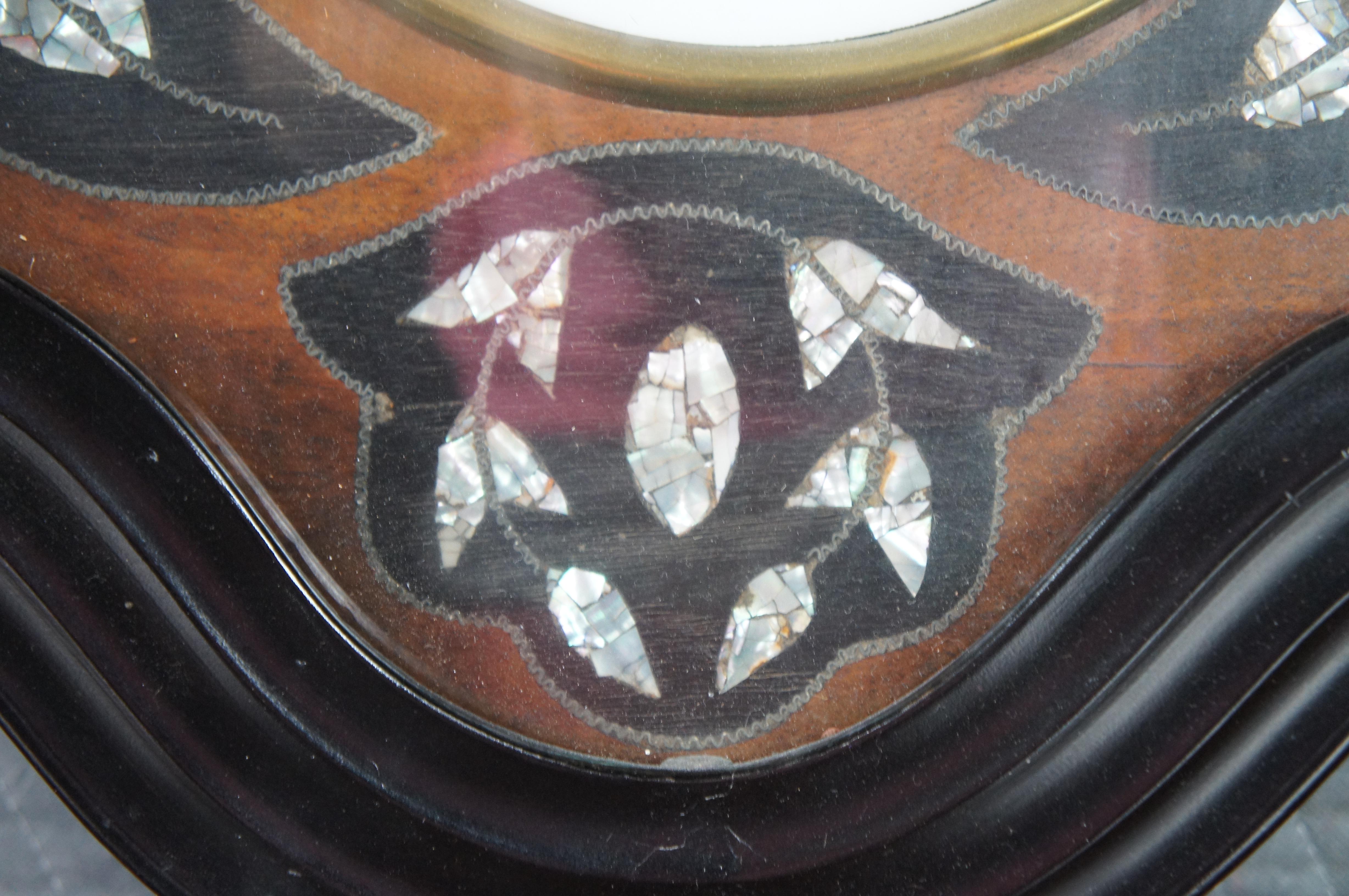 XIX secolo Antique Napoleon III French 19th C. Ebonized Mother of Pearl Inlaid Wall Clock (Orologio da parete intarsiato in madreperla) in vendita