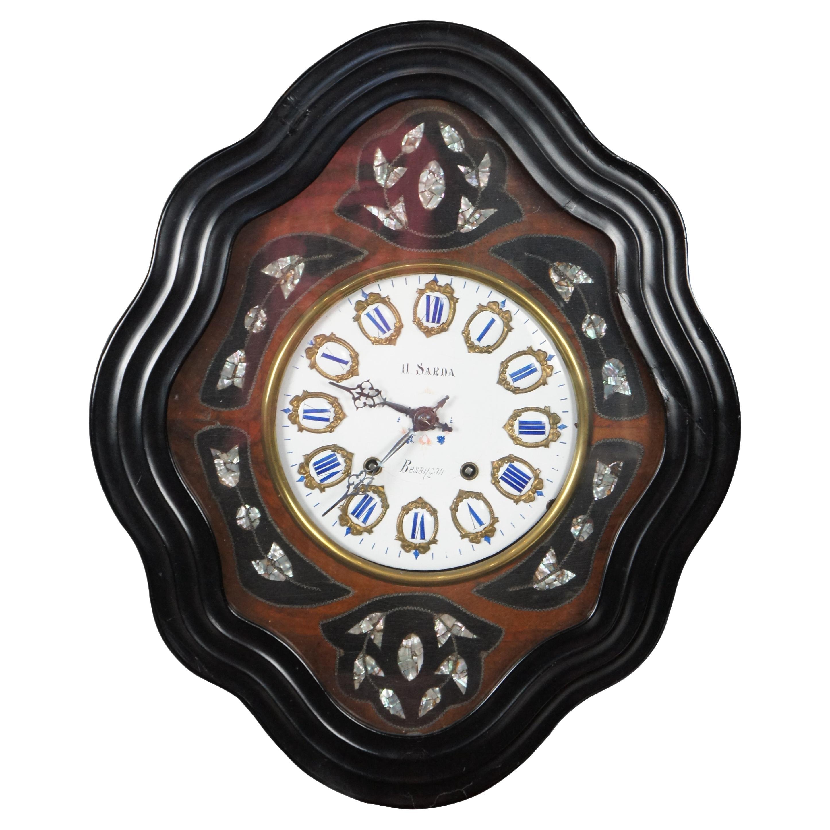 Antiquité Napoléon III Français 19ème A.I.C. Ebonisé Nacre incrustée Horloge murale