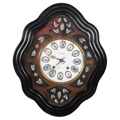 Antique Napoleon III French 19th C. Ebonized Mother of Pearl Inlaid Wall Clock