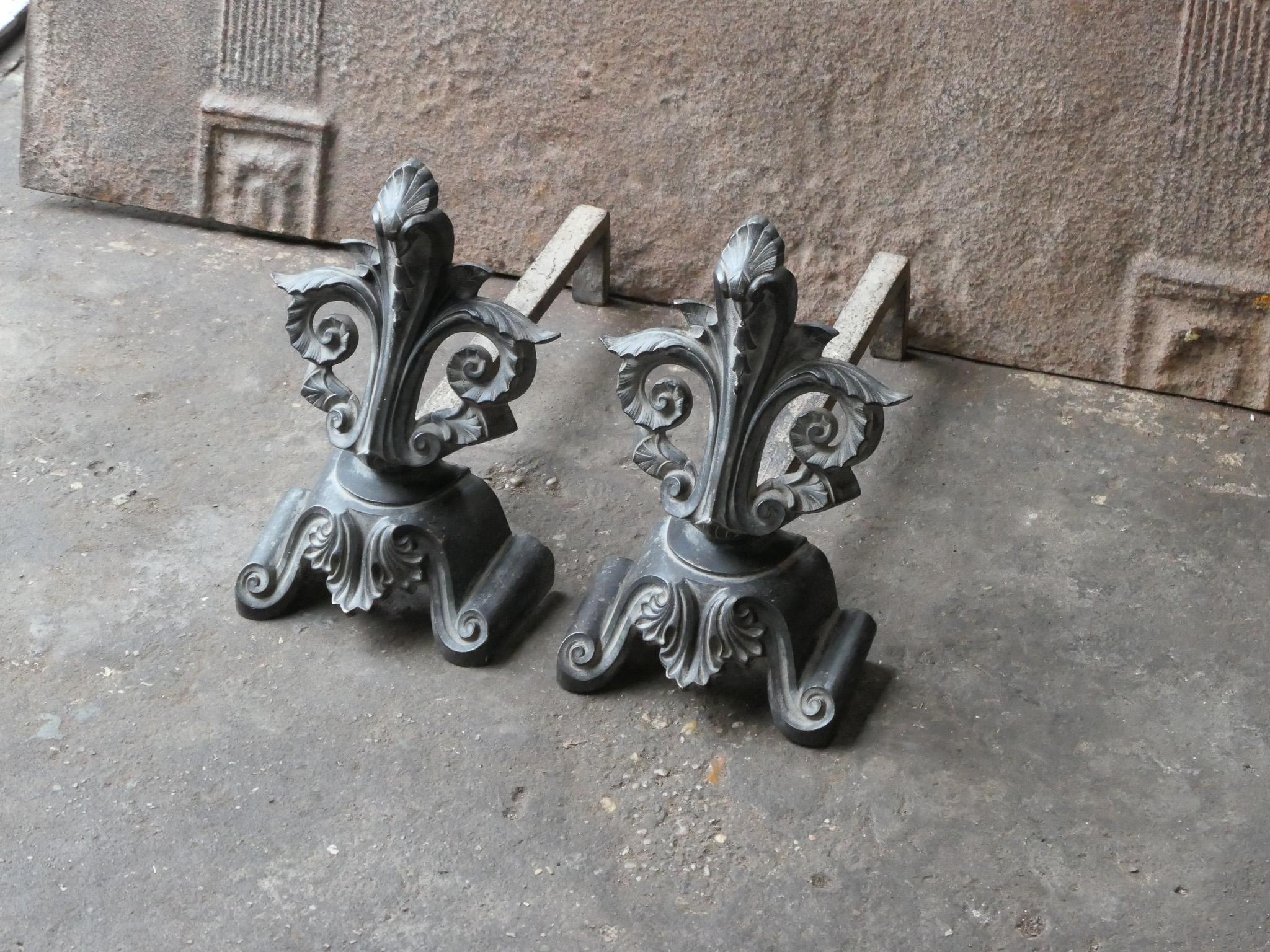 Forged Antique Napoleon III French Andirons, 19th Century For Sale