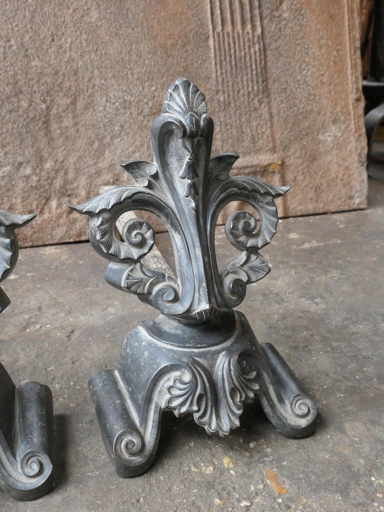 Iron Antique Napoleon III French Andirons, 19th Century For Sale