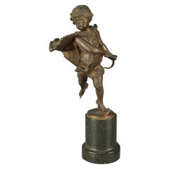 Antique Napoleon III French Classical Bronze Sculpture of Skater, Signed