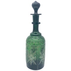 Antique Napoleon III French Green Carved Glass Decanter
