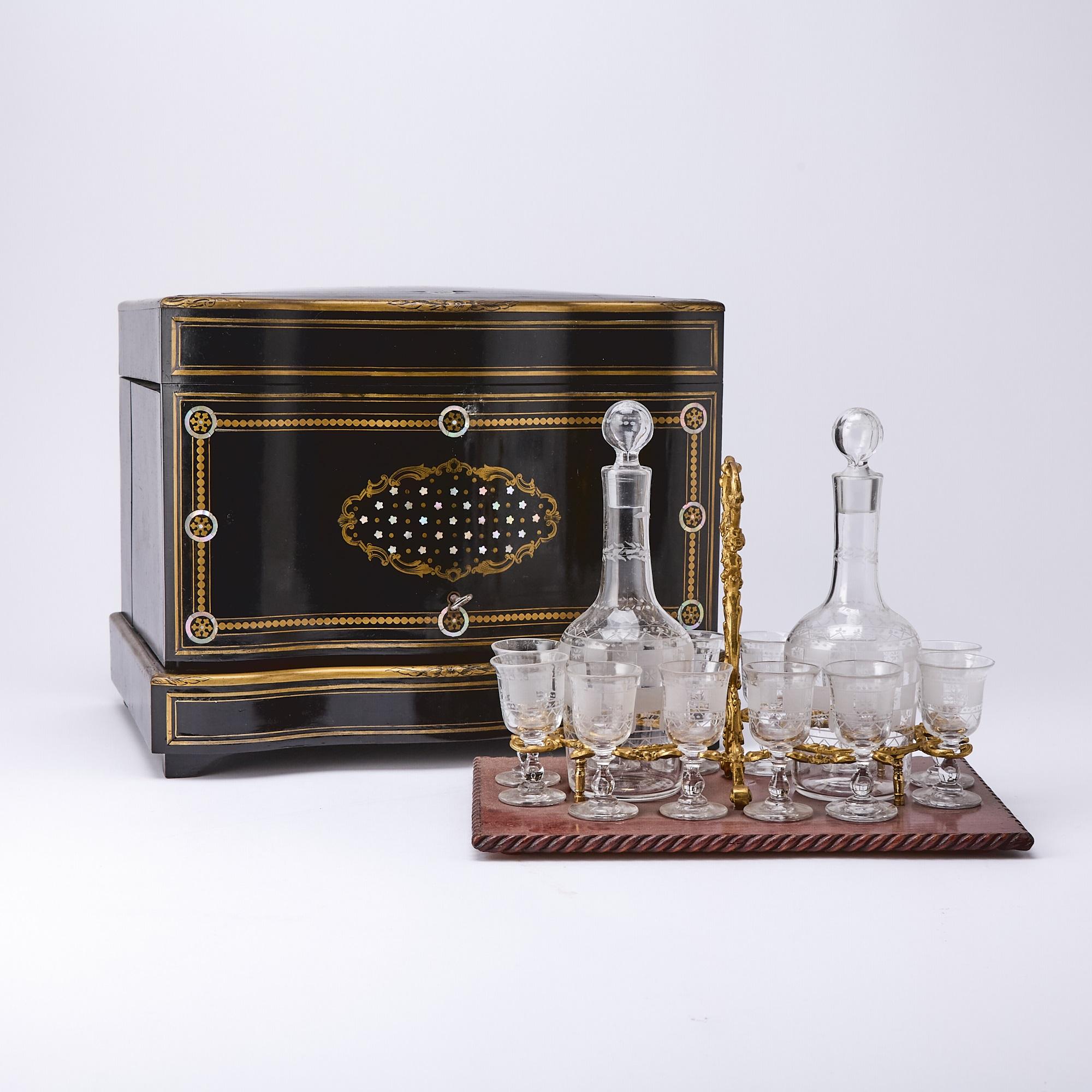 Antique Napoleon III French Liquor Cellar/ Liqueur Box/ Glass Decanters / 1830 For Sale 2