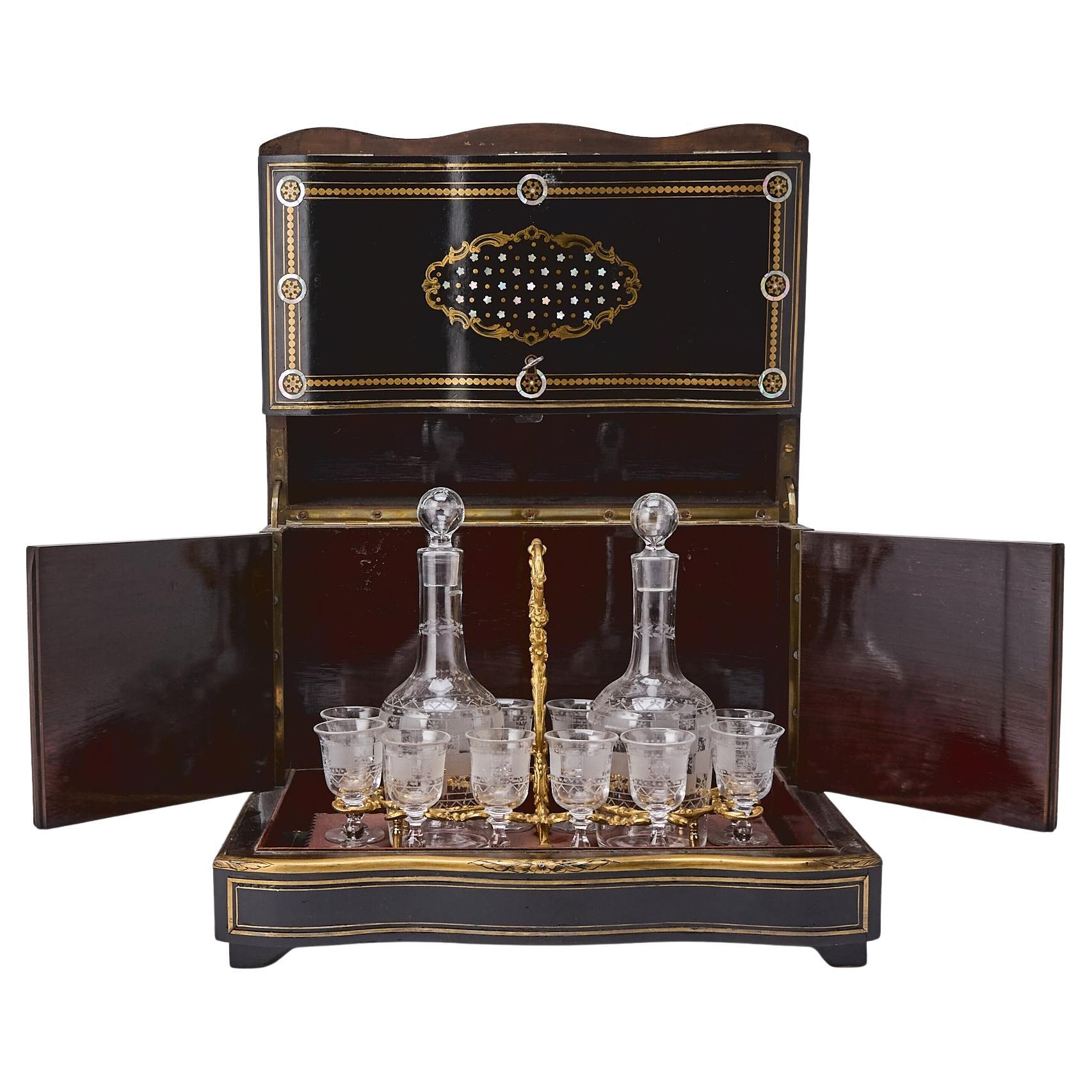 Antique Napoléon III French Liquor Cellar/ Liqueur Box/ Glass Decanters / 1830