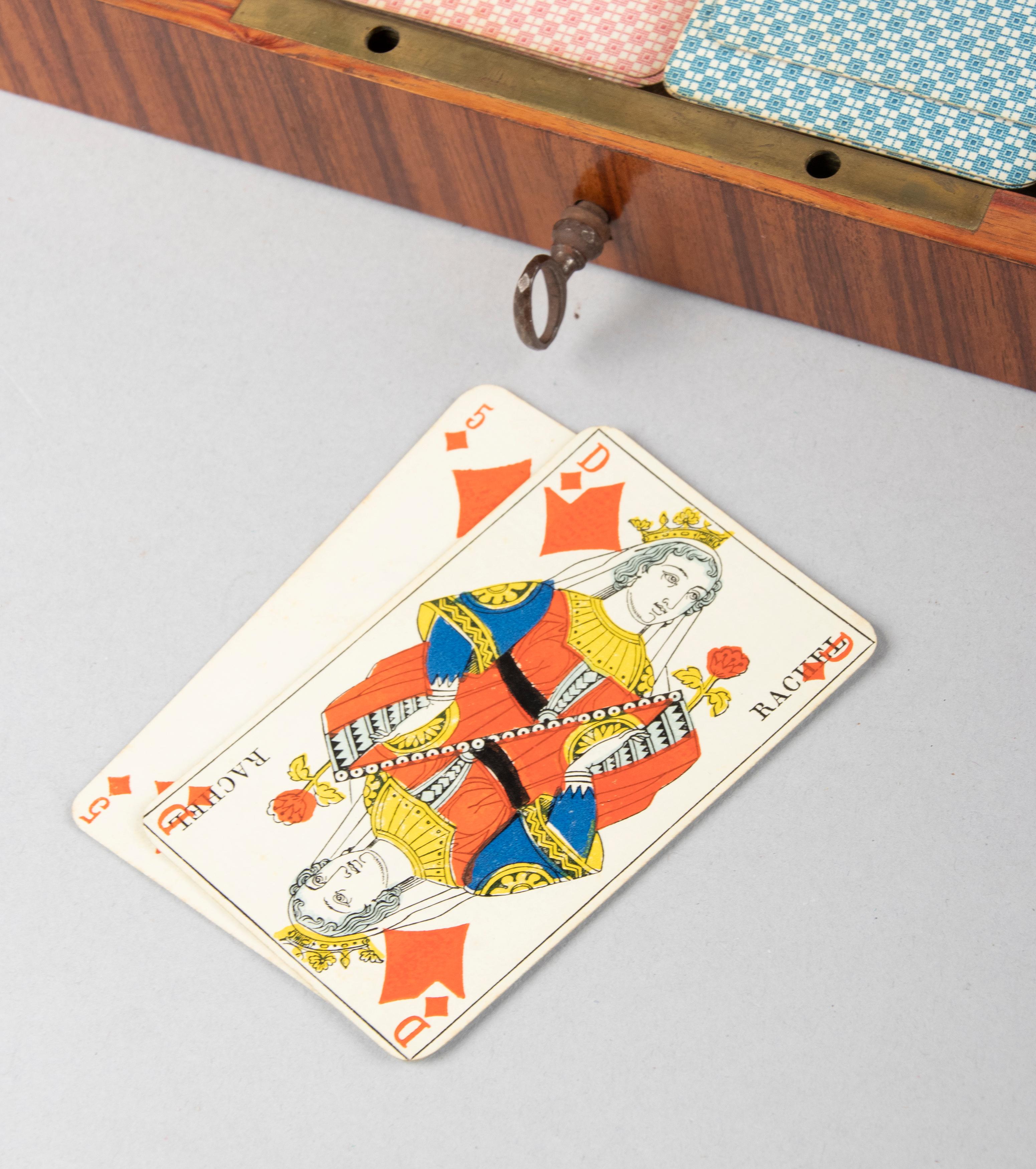 Boîte de jeu ancienne Napoléon III en laiton et marqueterie de bois de ronce en vente 4