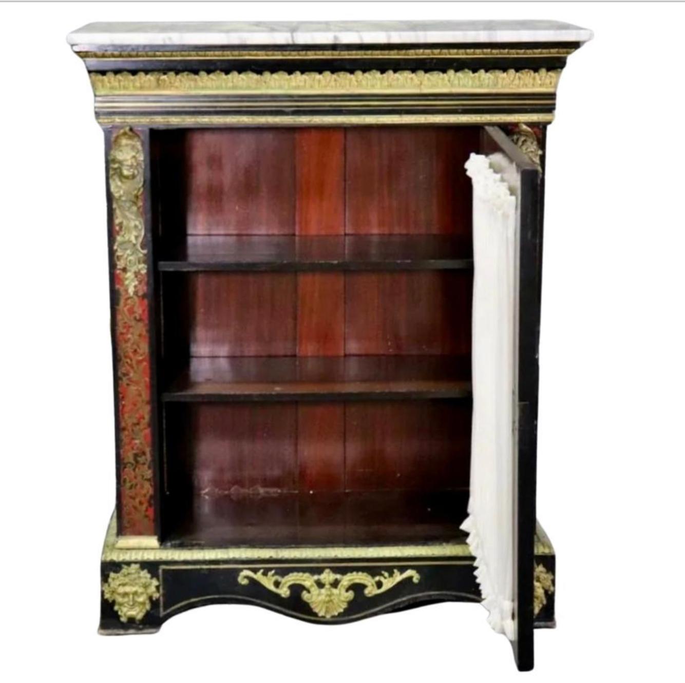 French Antique Napoleon III Gilt Bronze Boulle Marble Top Cabinet For Sale