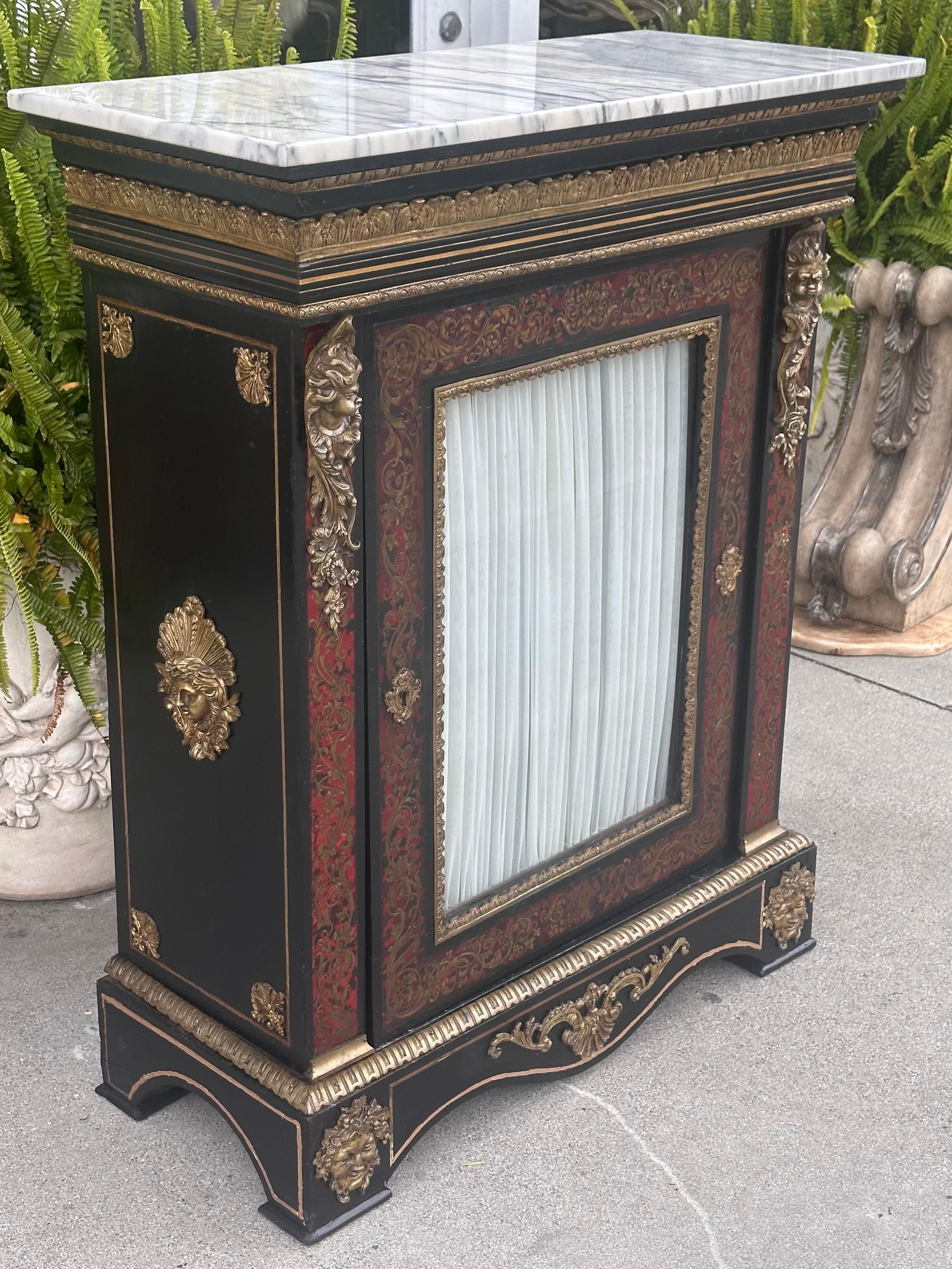 Antique Napoleon III Gilt Bronze Boulle Marble Top Cabinet For Sale 1