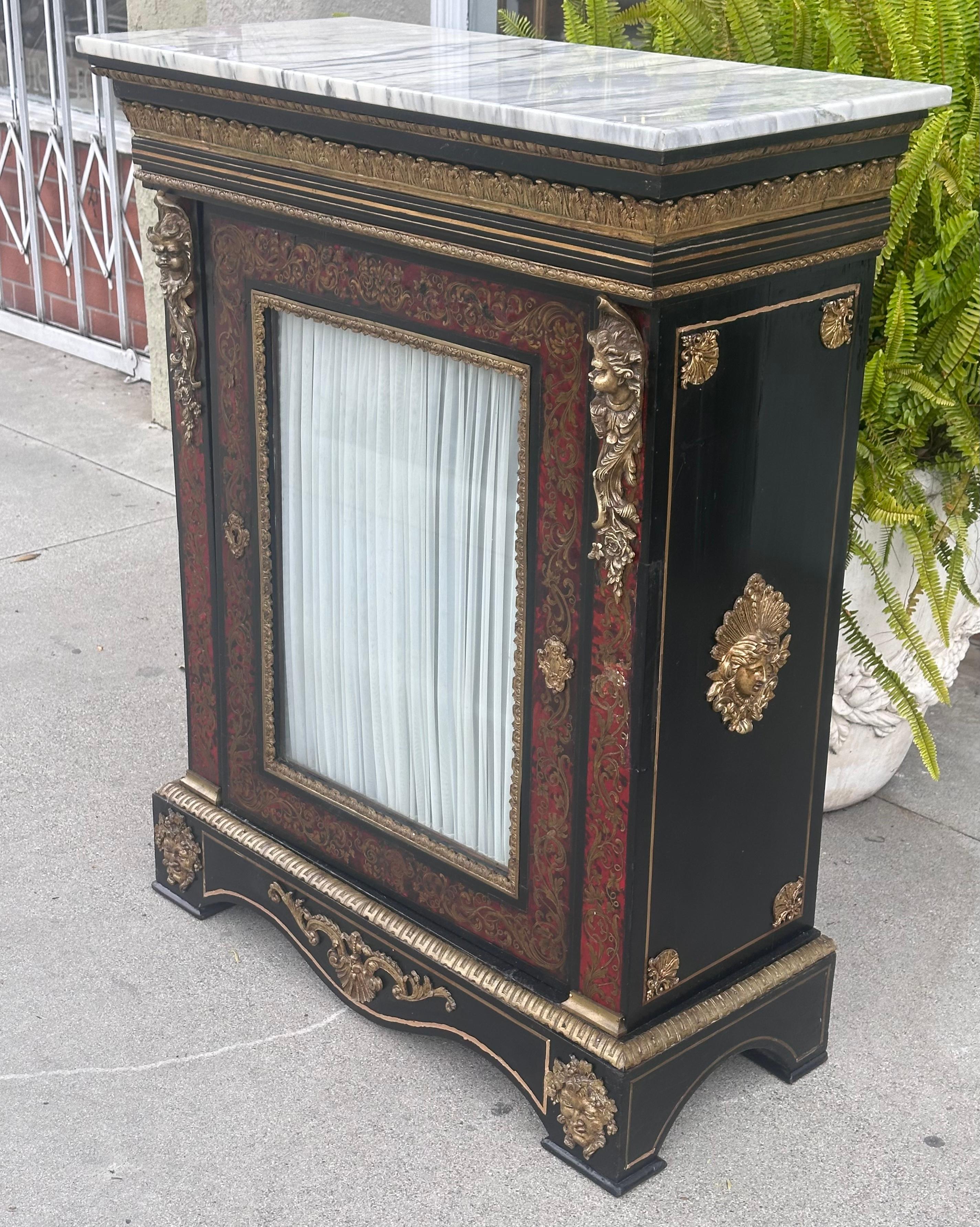 Antique Napoleon III Gilt Bronze Boulle Marble Top Cabinet For Sale 2