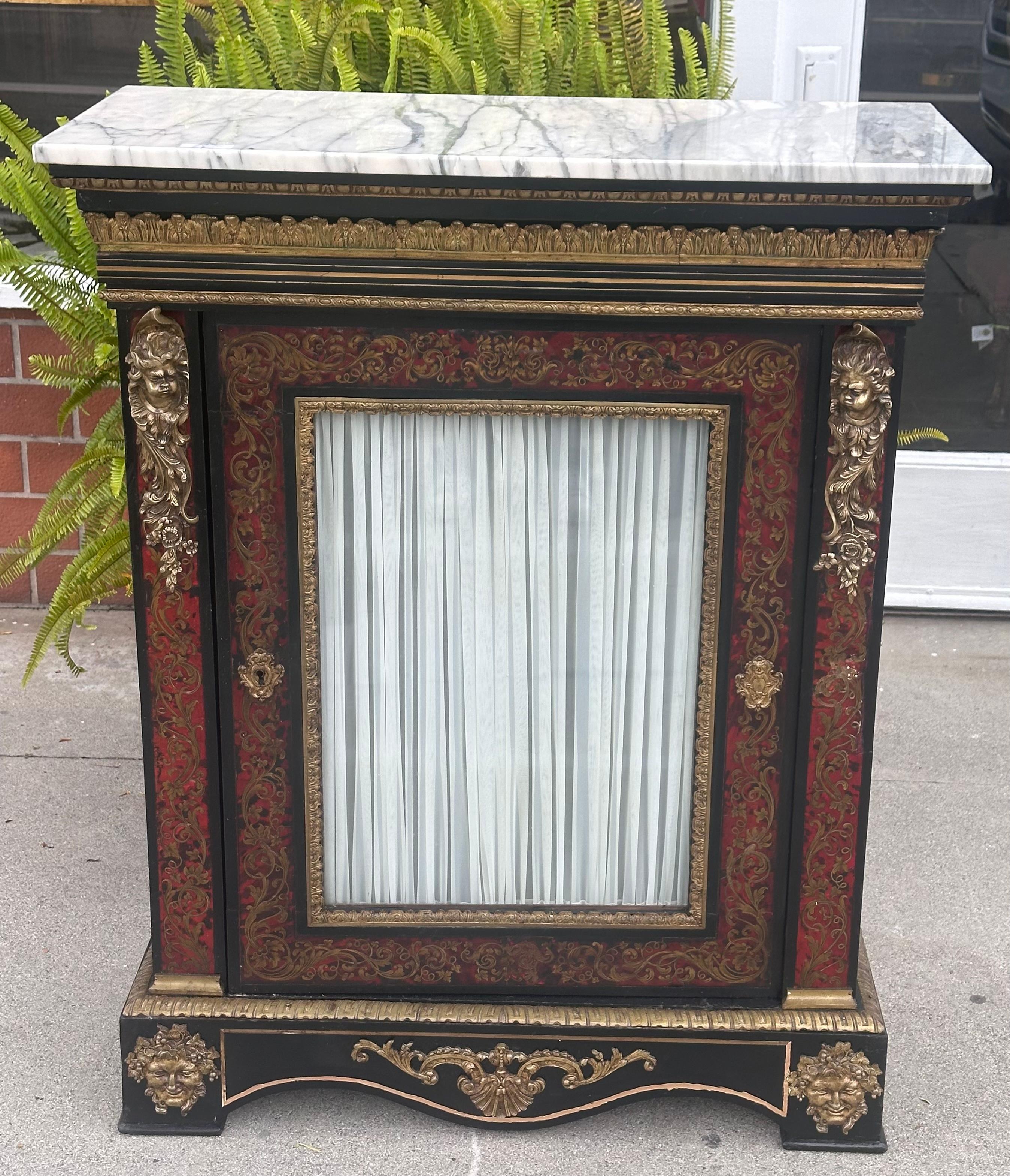 Antique Napoleon III Gilt Bronze Boulle Marble Top Cabinet For Sale 3