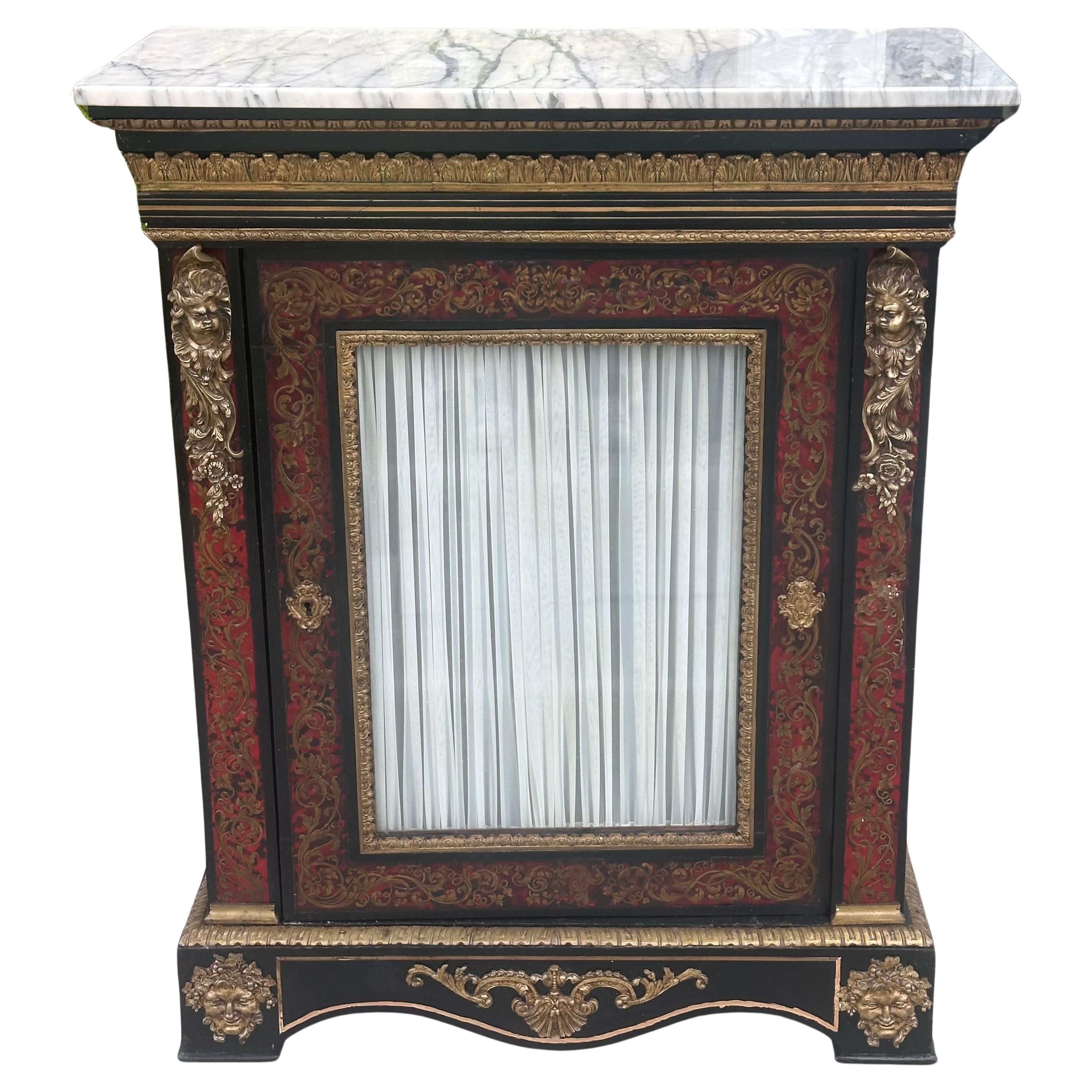 Antique Napoleon III Gilt Bronze Boulle Marble Top Cabinet