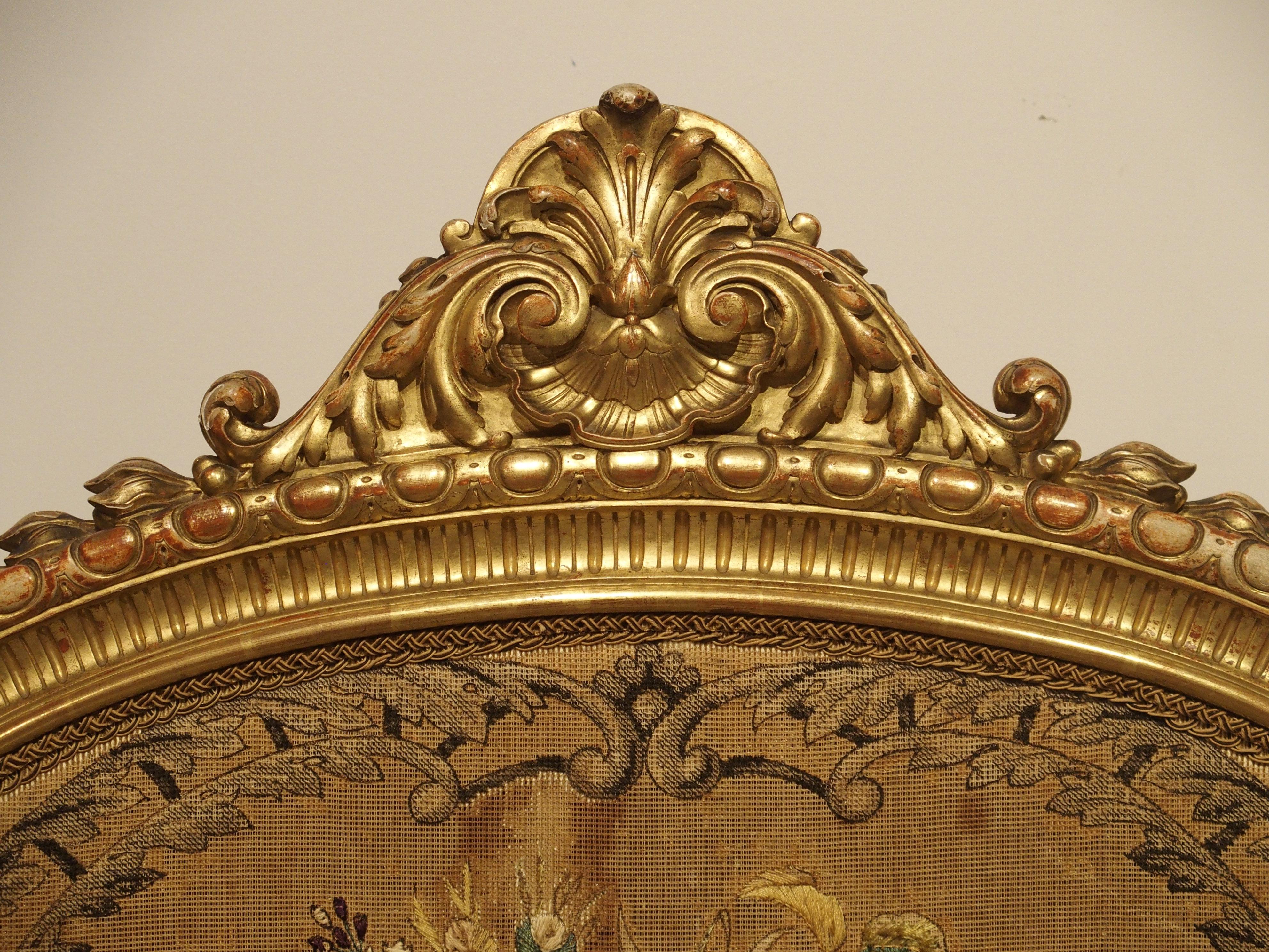 Textile Antique Napoleon III Giltwood Firescreen from France For Sale