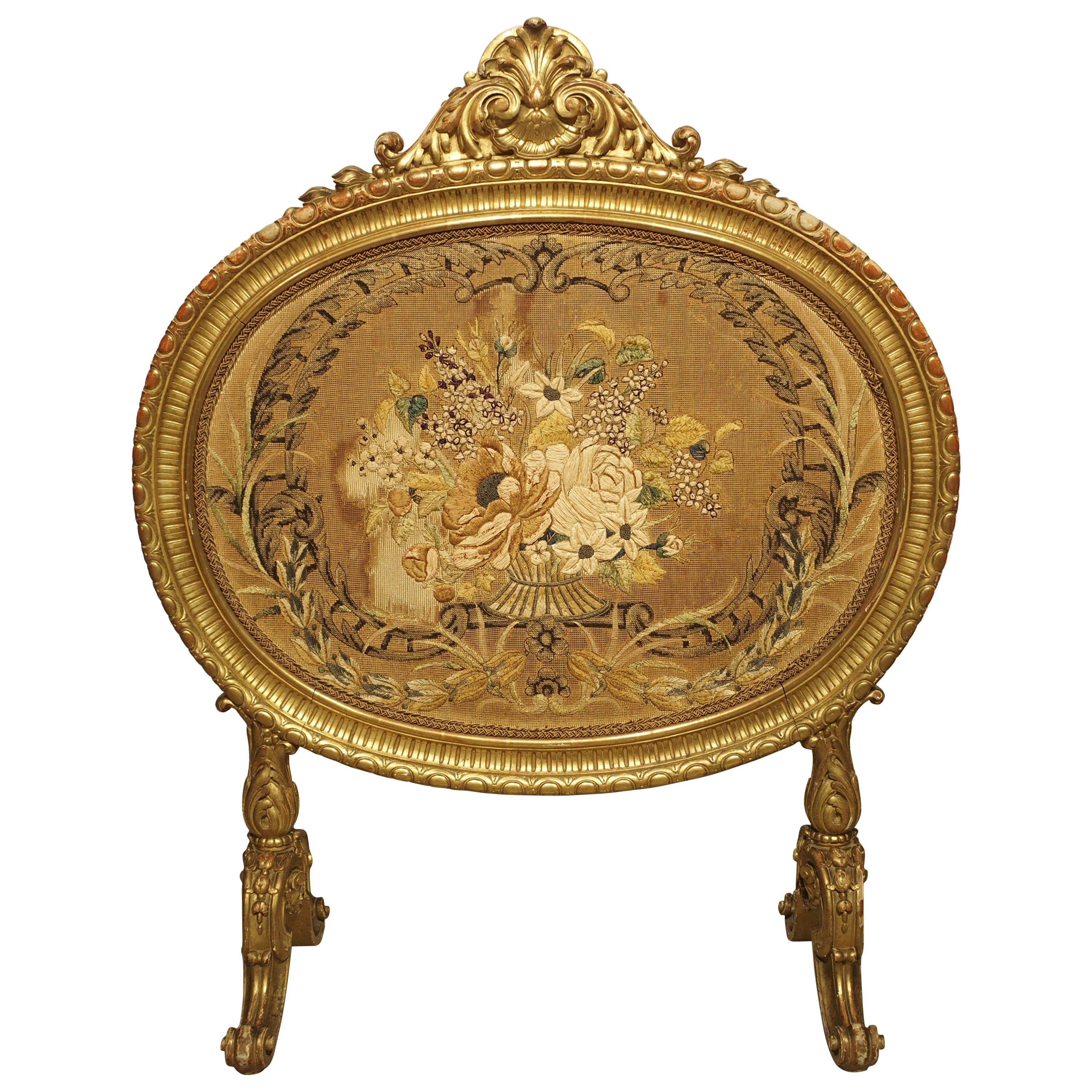 Antique Napoleon III Giltwood Firescreen from France For Sale