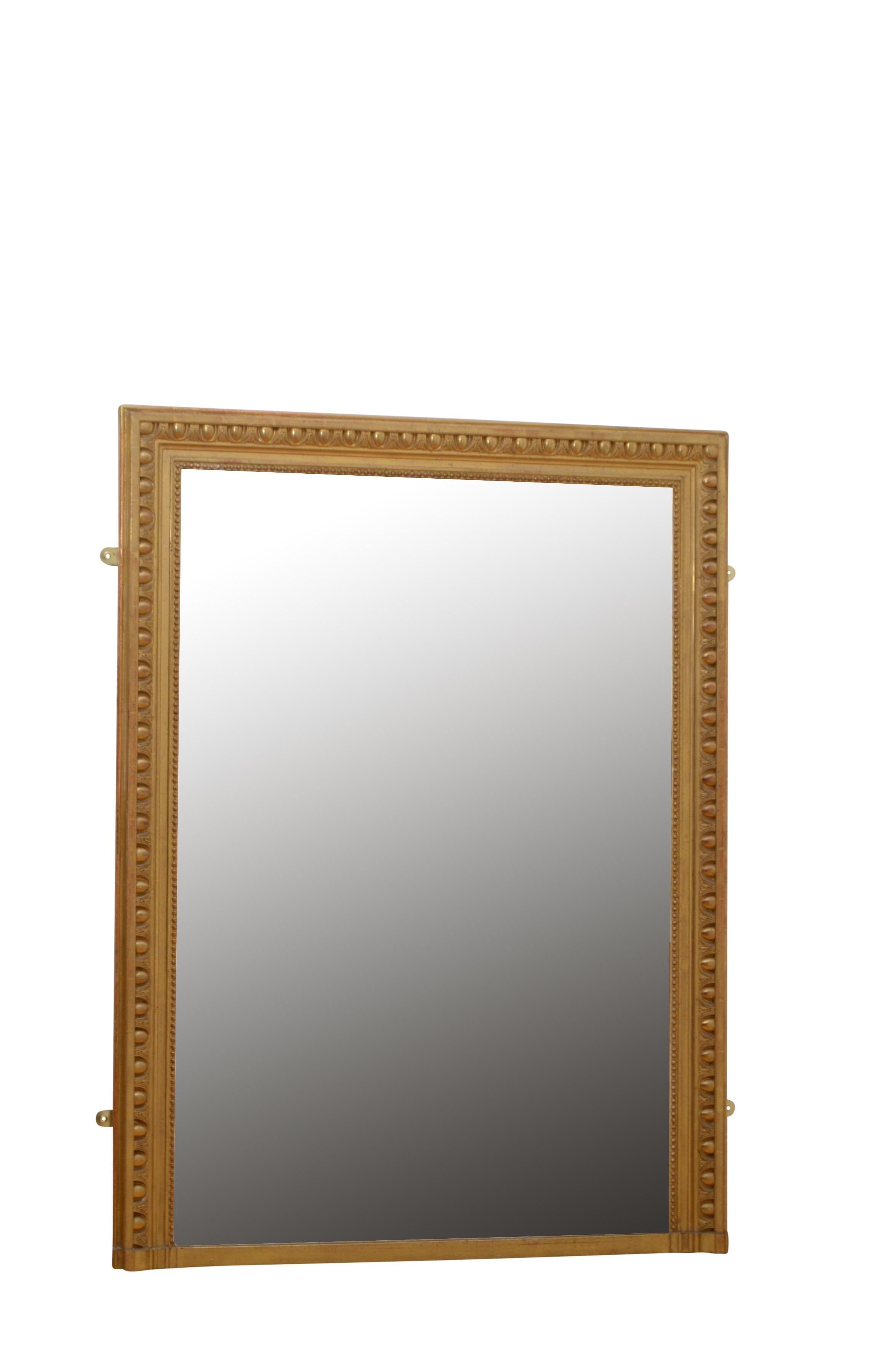 P0255 Fine 19th century French Napoleon III giltwood console table or wall mirror, having original glass with minor foxing and imperfections and gilded frame with beaded edge - ‘les pearls’ which symbolises strand of pearls and egg and dart carved