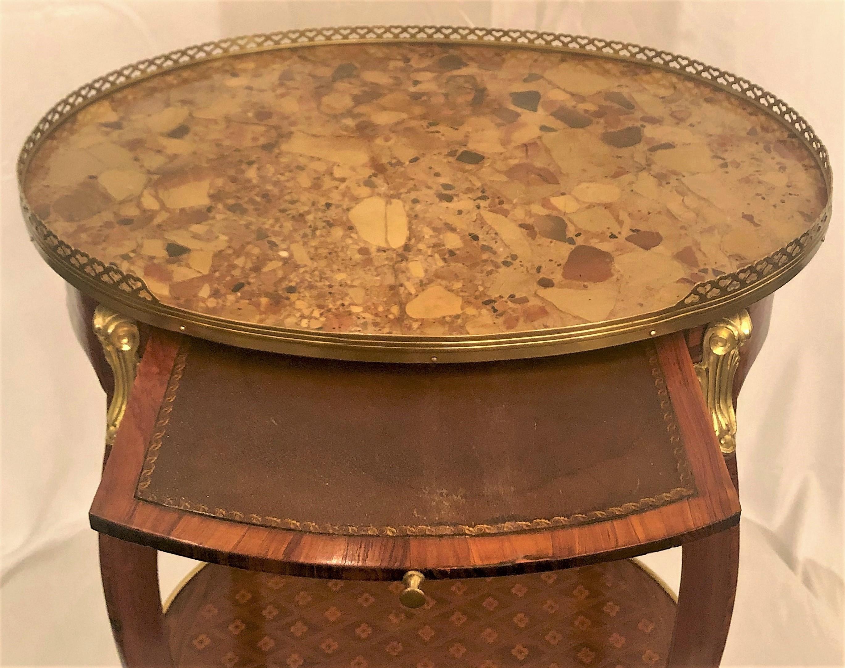French Antique Napoleon III Marble Top Inlaid Table For Sale