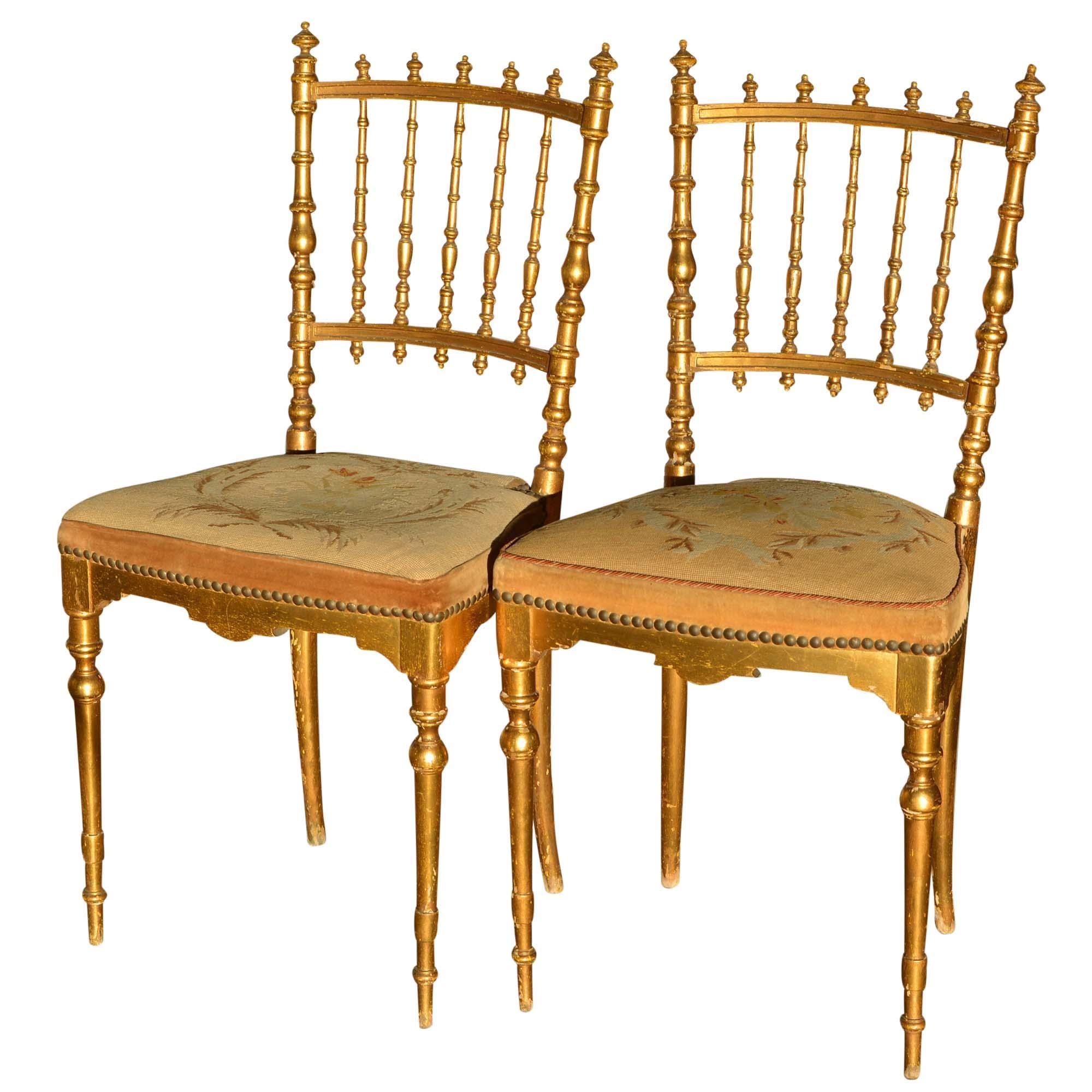 Antique Napoleon III Period Dining Chairs Floral Tapestry In Fair Condition In Pataskala, OH