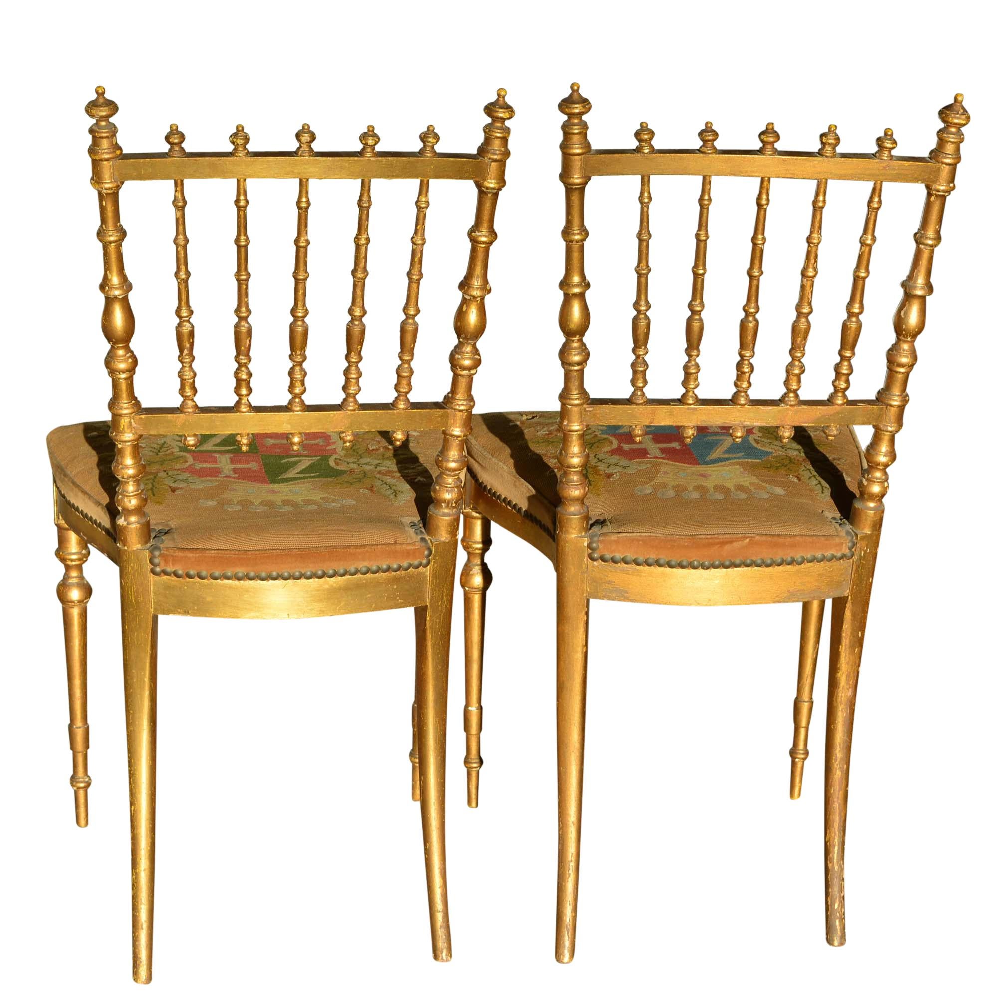 Antique Napoleon III Period Dining Chairs Shield Tapestry In Fair Condition In Pataskala, OH