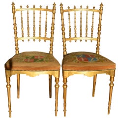 Antique Napoleon III Period Dining Chairs Shield Tapestry