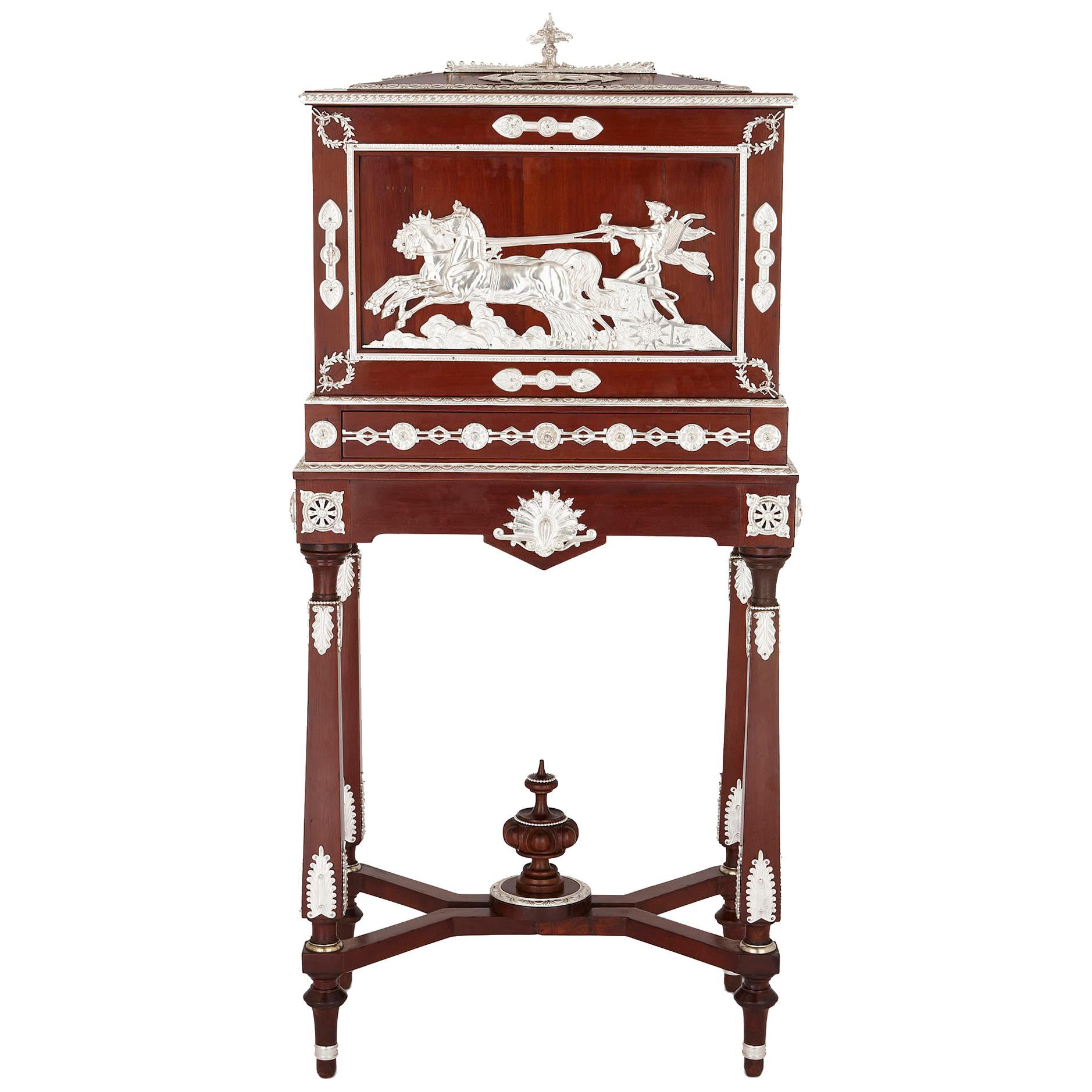 Antique Napoleon III Period Oak and Silvered Bronze Tobacco Cabinet by Diehl