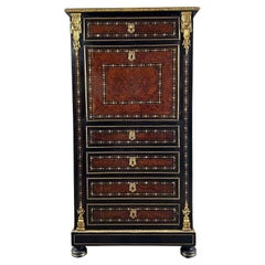 Ancien bureau secrétaire Napoléon III en marqueterie et bronzes dorés