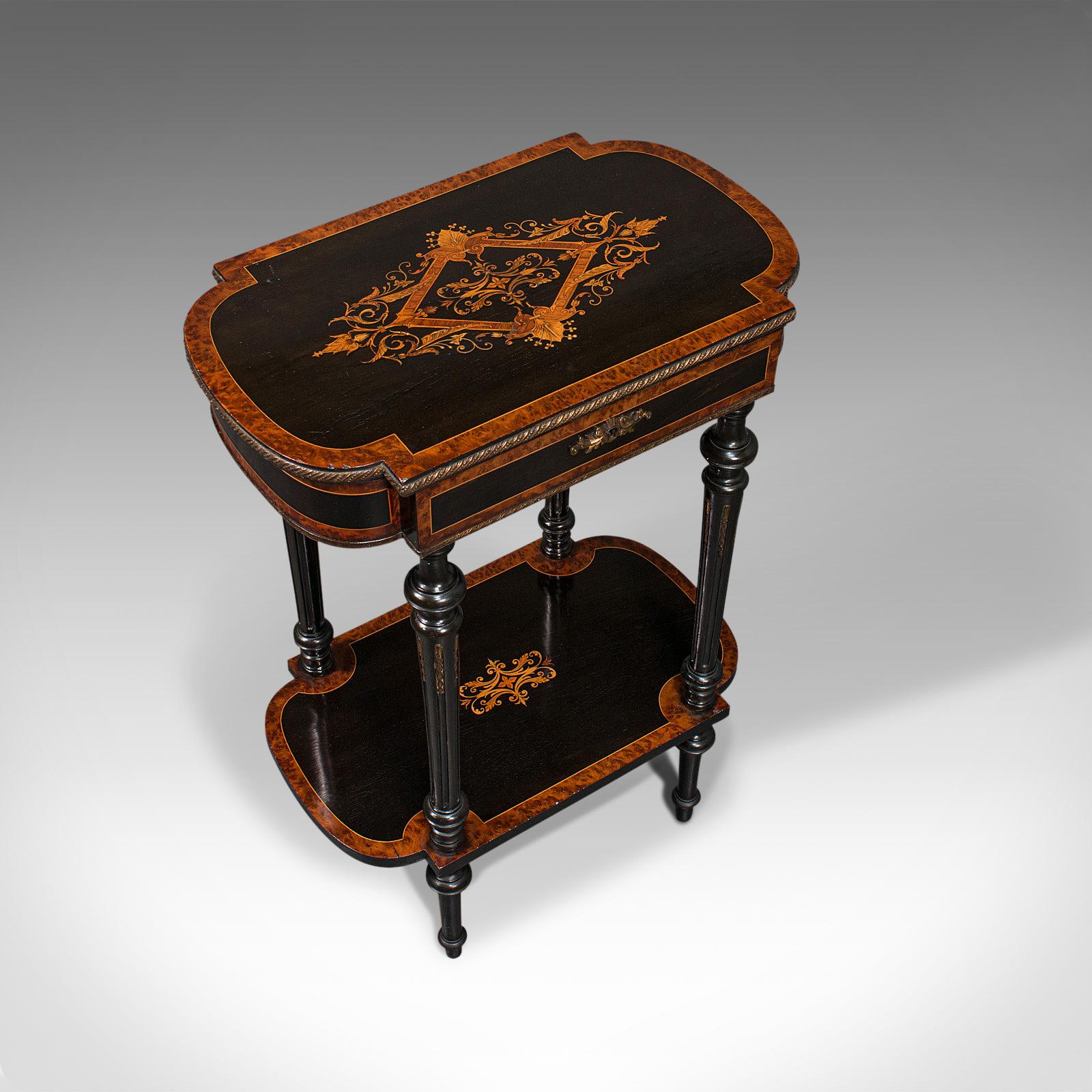 Antique Napoleon III Side Table, French, Etagere, Burr Walnut, Sewing, C.1870 2
