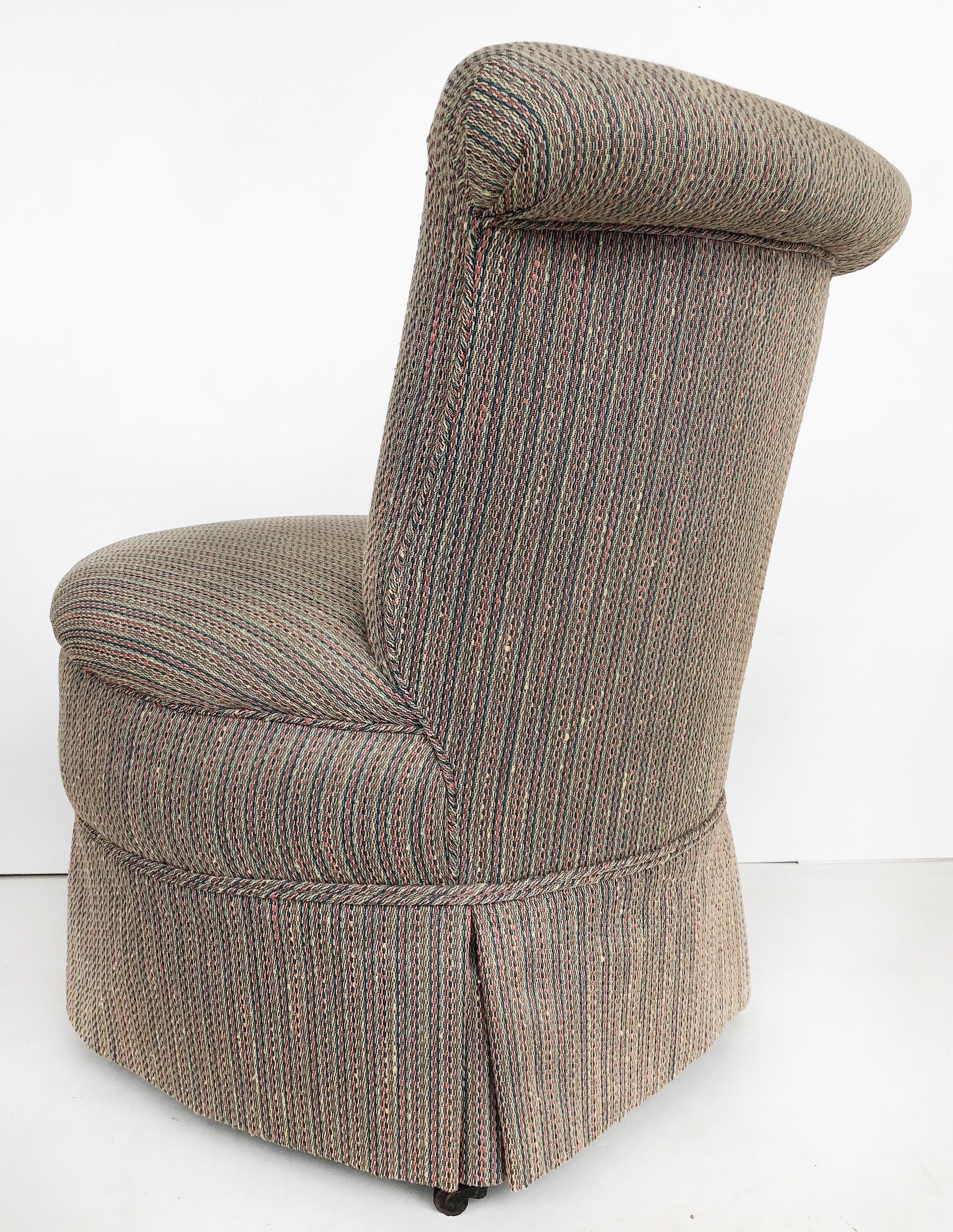 20th Century Antique Napoleon III Slipper Chair circa 1900, Turned Legs on Casters