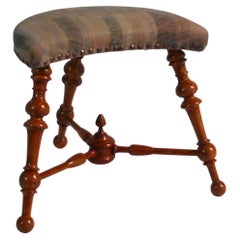 Antique Napoleon III Stool, Upholstered Walnut, France, Circa 1880