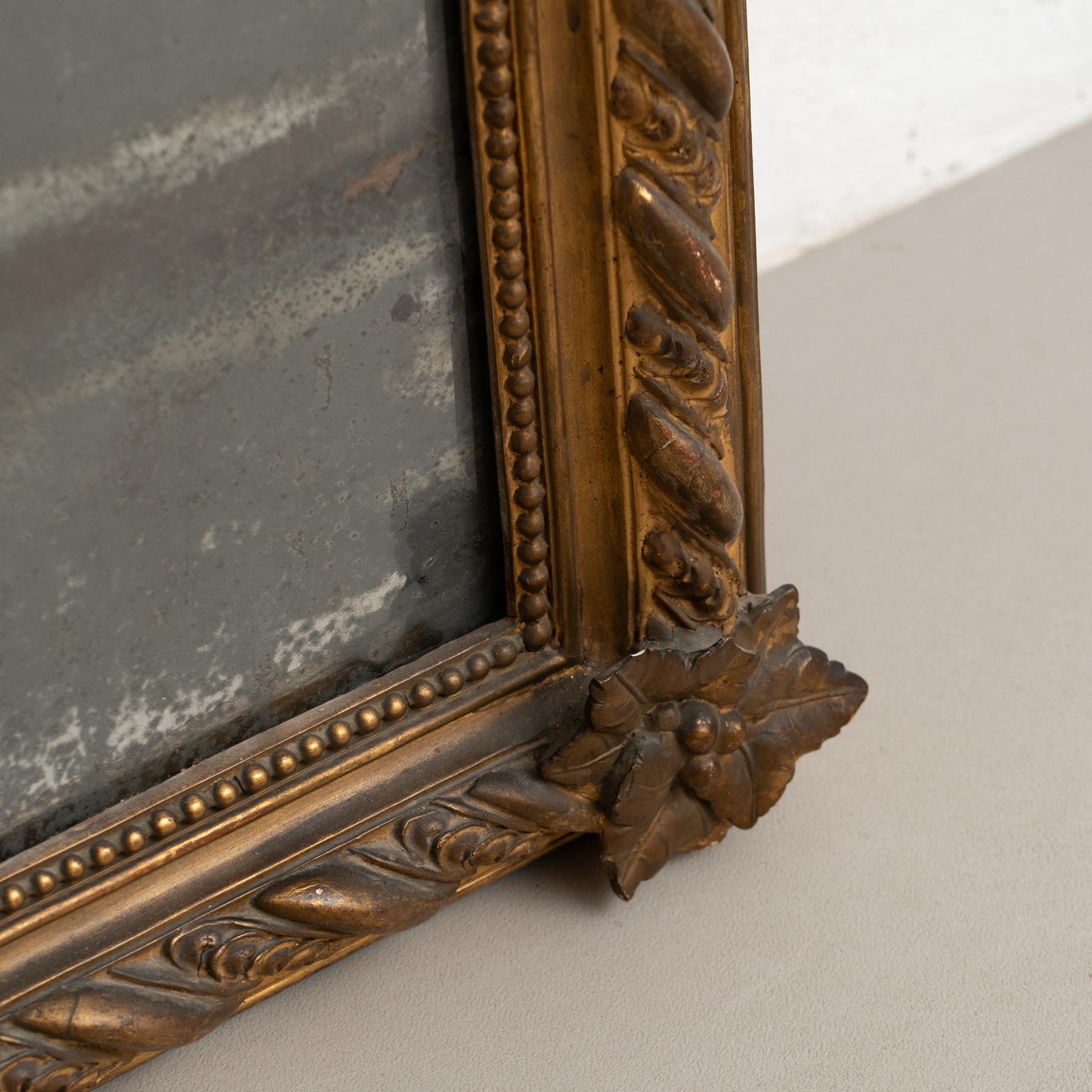 Antique Napoleon III Style Gilded Wood and Stucco Mirror, Early 20th Century For Sale 4