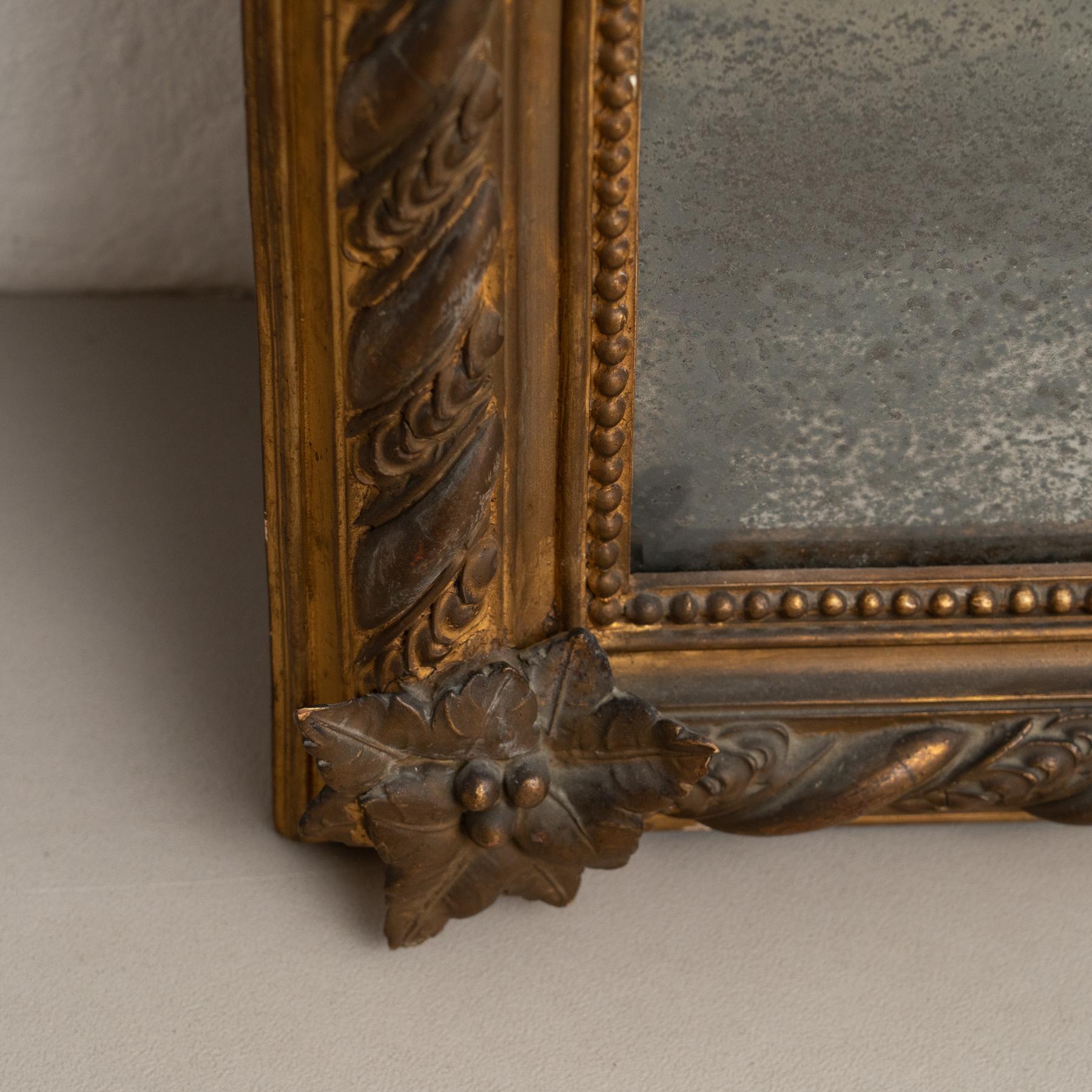 Antique Napoleon III Style Gilded Wood and Stucco Mirror, Early 20th Century For Sale 5