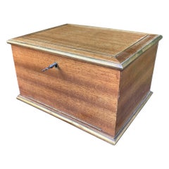 Used Napoleon III Handcrafted Nutwood Cigar Humidor Box with Brass Edging and Inlay