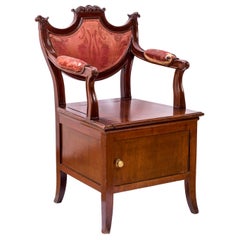 Antique Napoleon III Style Toilet Chair, Chaise Percée or Commode, Throne