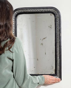 Antique Napoleon III Wall Mirror, Black Beaded Frame, France, 1880s