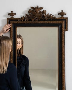 Antique Napoleon III Wall Mirror, Dark Wood Frame, France, 1880s