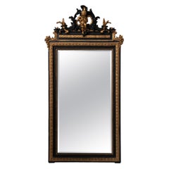Antique Napoleon III Wall Mirror, Dark Wood Frame, France, 1880s