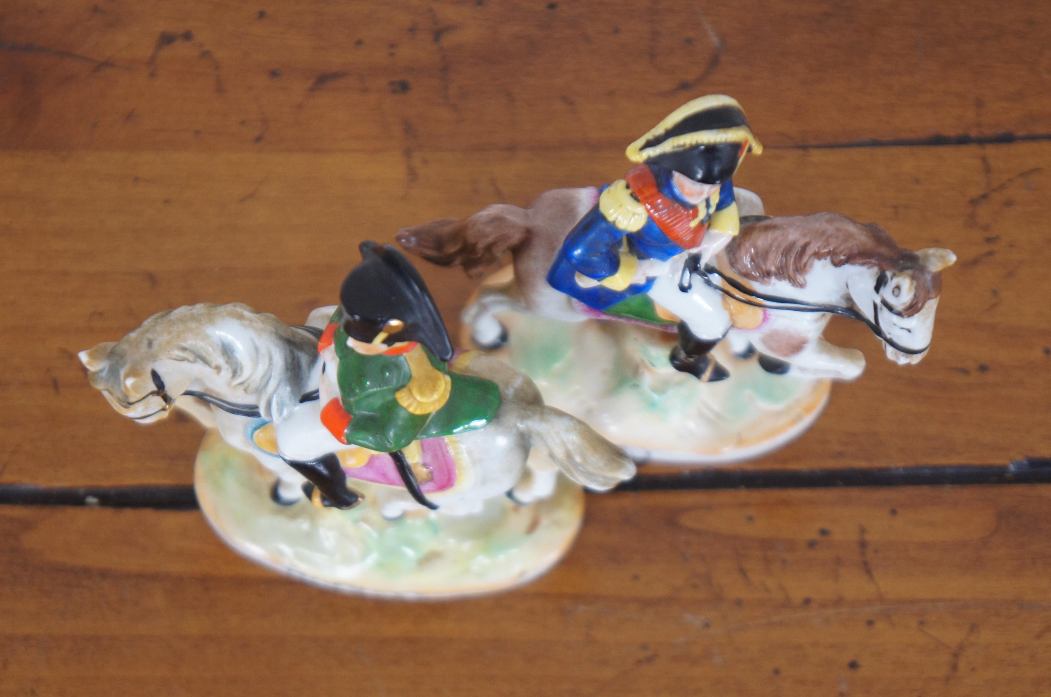 Antique Napoleon & Michel Ney on Horseback Porcelain Figurines Pair Dresden In Good Condition In Dayton, OH