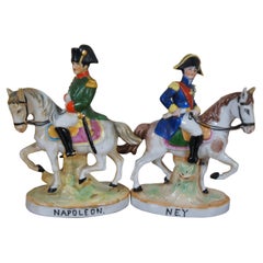Antique Napoleon & Michel Ney on Horseback Porcelain Figurines Pair Dresden