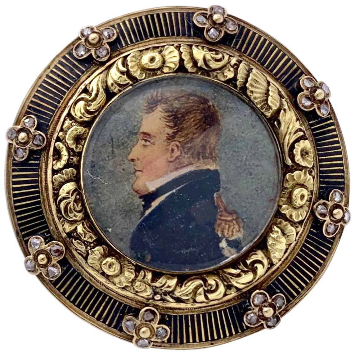 Antique Napoleon Miniature Gold Brooch For Sale