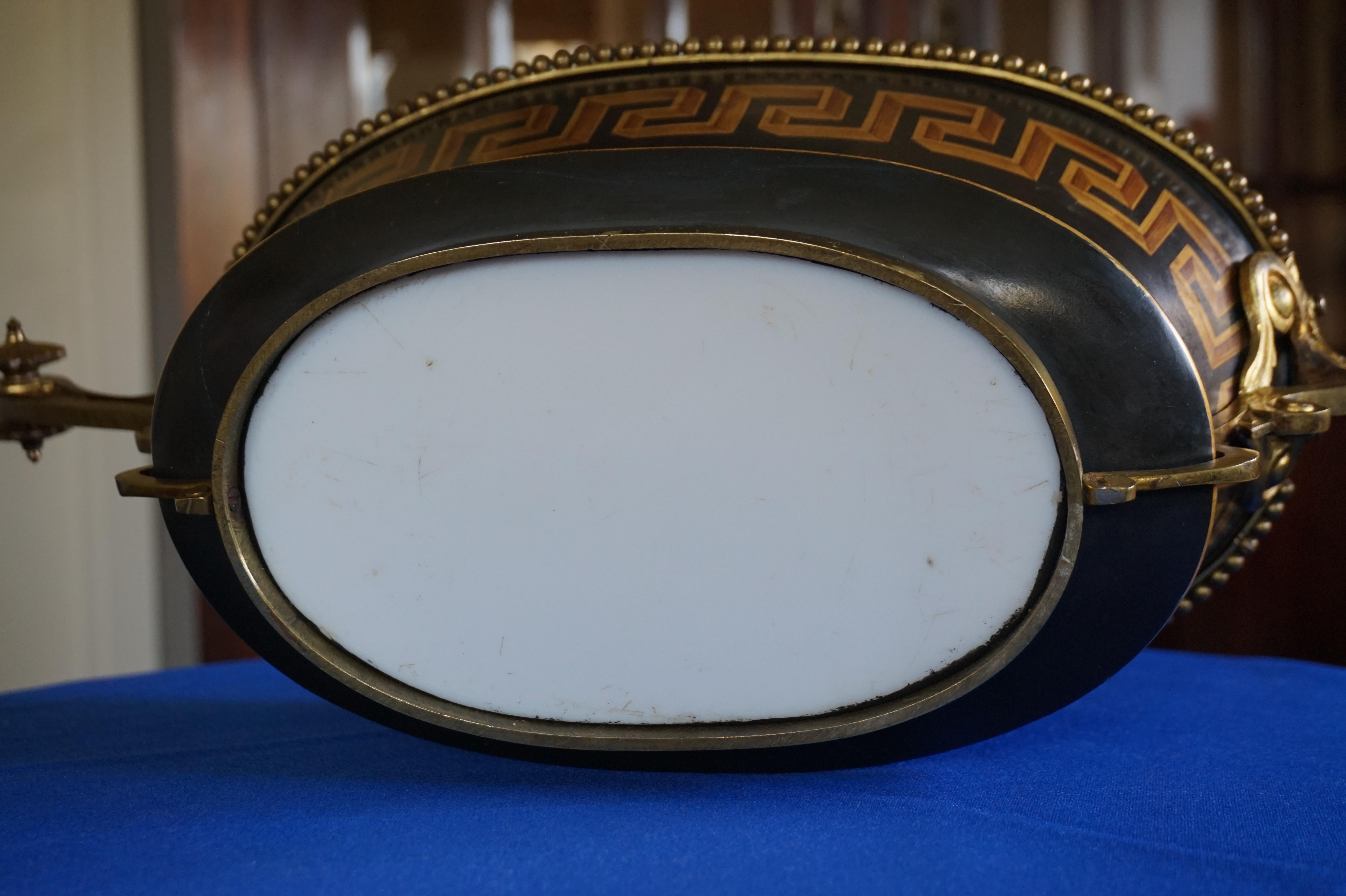 Antique Napoleon Style Bronze & Opaline Jardinière with Hand Painted Key Pattern 3