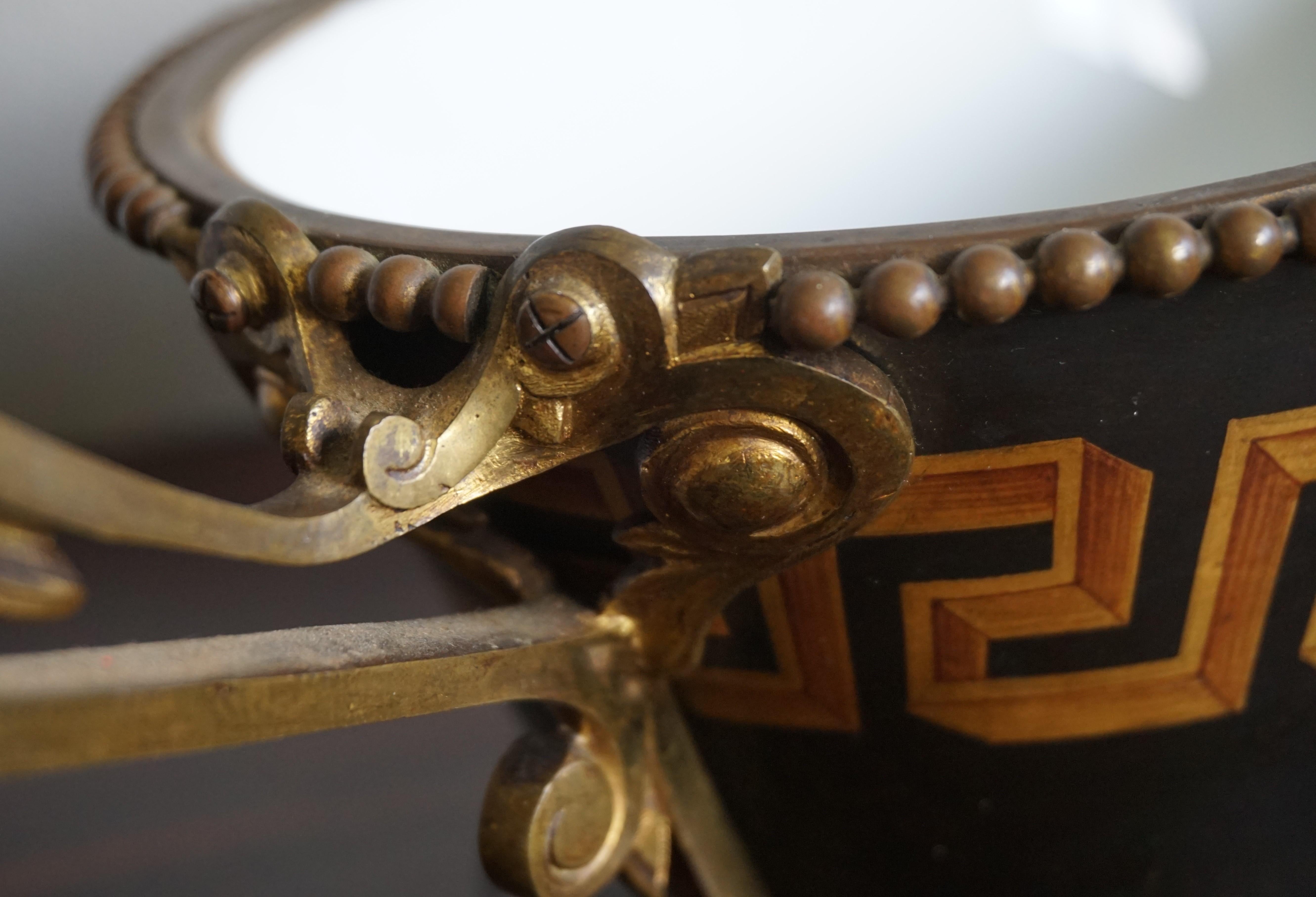 Antique Napoleon Style Bronze & Opaline Jardinière with Hand Painted Key Pattern 6